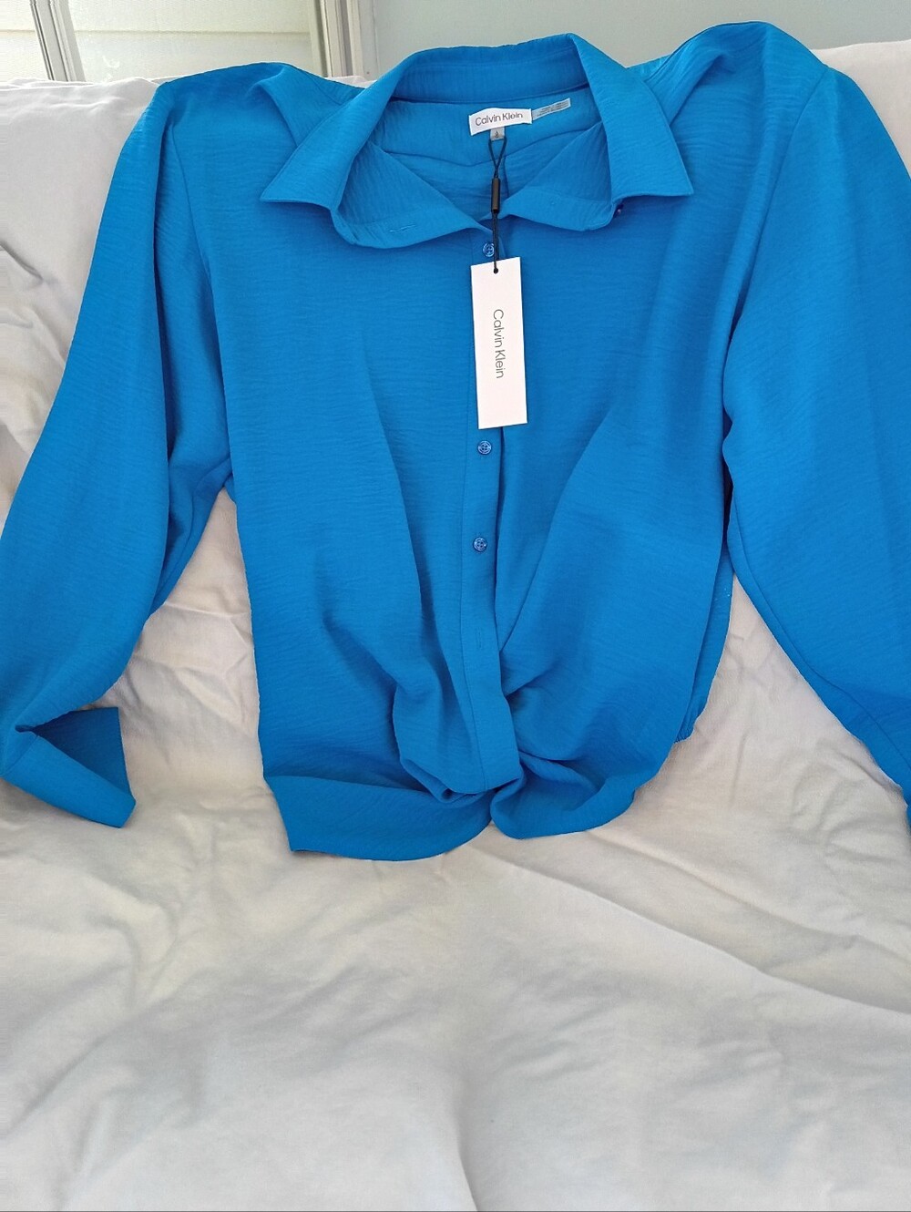 Calvin Klein Vibrant Blue Button-Down Collared Blouse